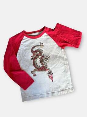 KENZO KIDS Boys Ivory and Red Dragon Long Sleeve Raglan Top best fit 3-4T